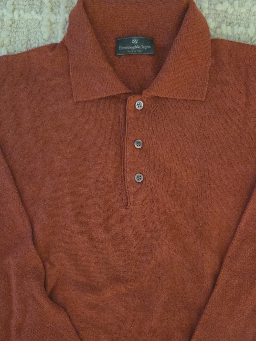 Ermenegildo Zegna Rust Knit Polo Sweater Made in Italy Size Large